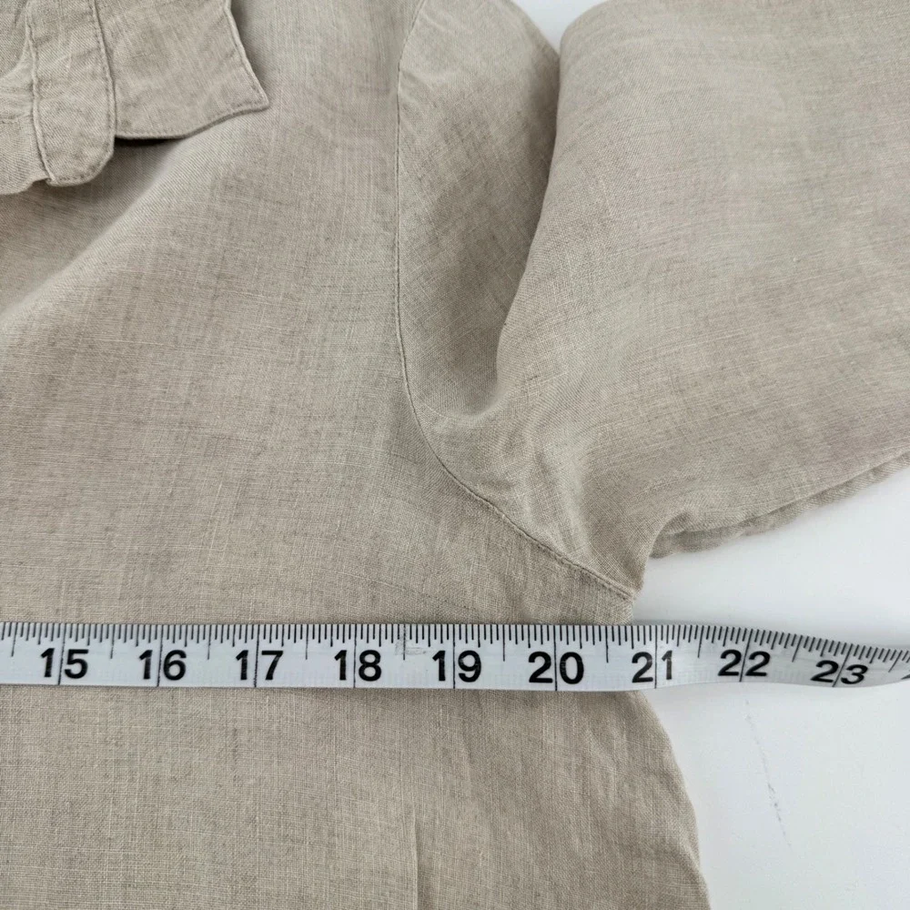 J.Jill Love Linen Sharkbite Tunic Top Beige Oatmeal V-Neck Petite Medium PM - Picture 5 of 11